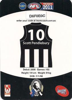 2011 Team Zone AFL Team - Code #66 Scott Pendlebury Back